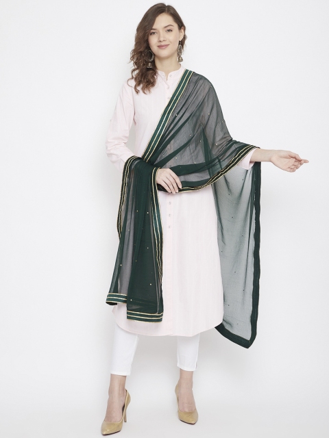 Clora Creation Green & Gold-Toned Embroidered Dupatta - Image 5