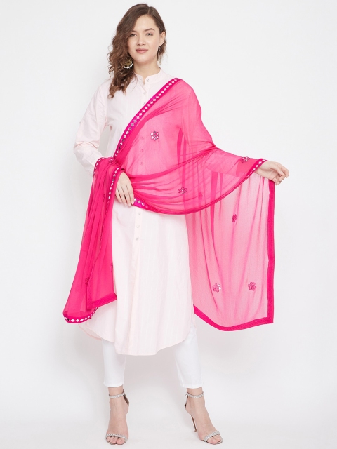 Clora Creation Magenta & Silver-Toned Solid Mirror Ornamented Dupatta - Image 5