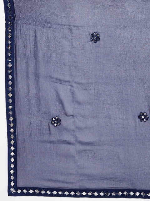 Clora Creation Navy Blue & Silver-Toned Solid Dupatta - Image 2