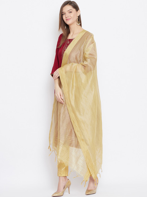 Clora Creation Beige & Gold-Toned Striped Dupatta - Image 3