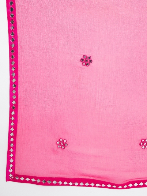Clora Creation Magenta & Silver-Toned Solid Mirror Ornamented Dupatta - Image 2
