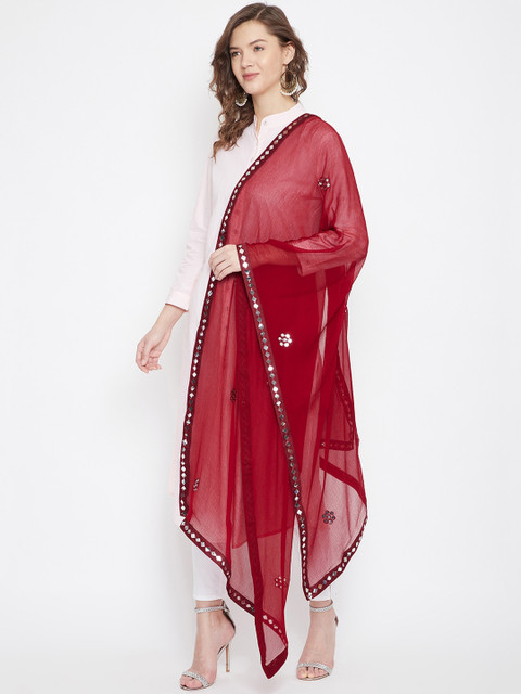 Clora Creation Maroon Embroidered Dupatta - Image 3