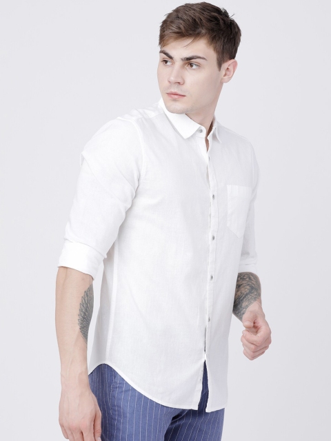 HIGHLANDER Men White Slim Fit Casual Cotton Linen Shirt - Image 3