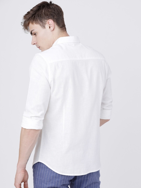 HIGHLANDER Men White Slim Fit Casual Cotton Linen Shirt - Image 5