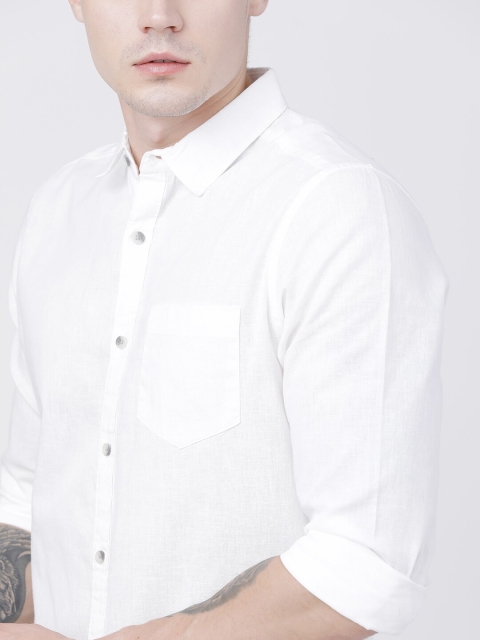 HIGHLANDER Men White Slim Fit Casual Cotton Linen Shirt - Image 2
