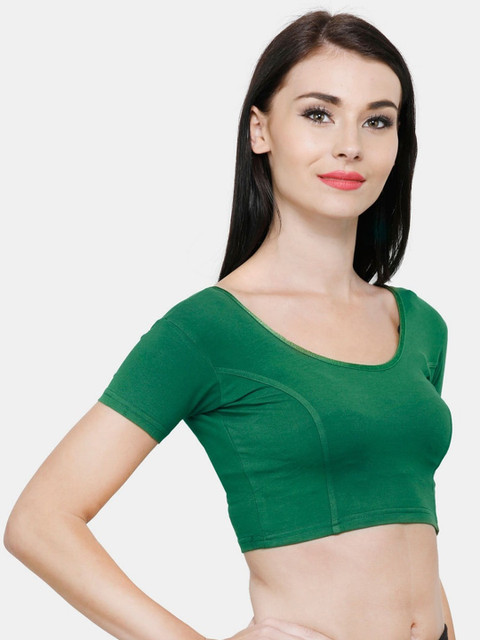 Vami Women Green Solid Stretchable Readymade Saree Blouse - Image 3