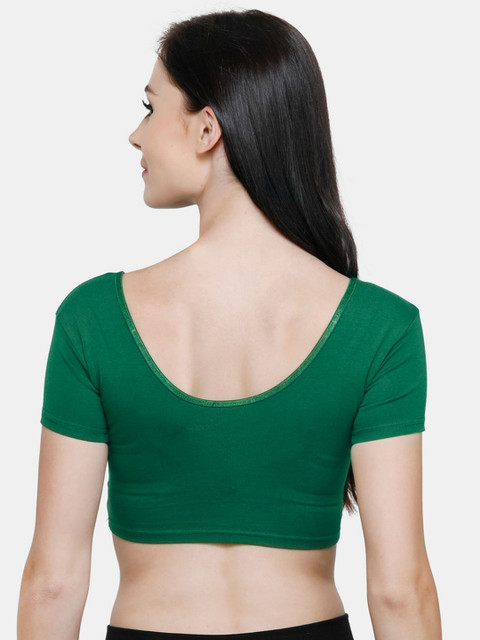 Vami Women Green Solid Stretchable Readymade Saree Blouse - Image 4