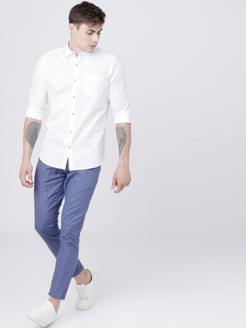 HIGHLANDER Men White Slim Fit Casual Cotton Linen Shirt - Image 6