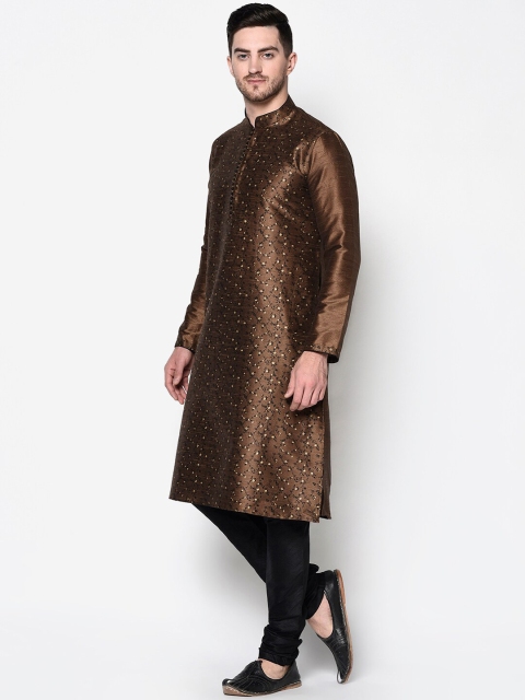 DEYANN Men Brown Floral Printed Kurta - Image 5