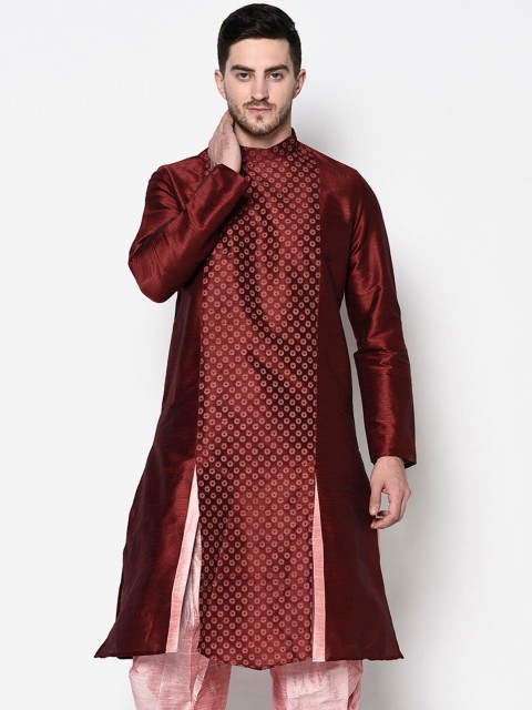 DEYANN Men Maroon & Pink Geometric Kurta