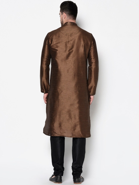 DEYANN Men Brown Floral Printed Kurta - Image 4
