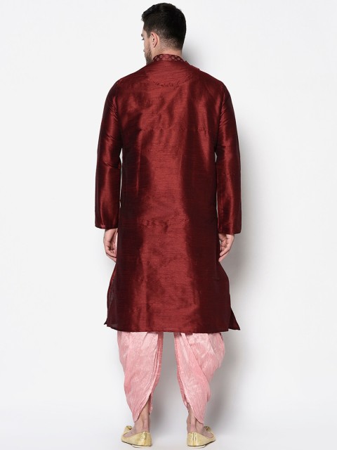 DEYANN Men Maroon & Pink Geometric Kurta - Image 5