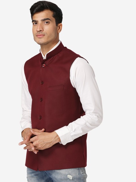 Wintage Men Maroon Solid Nehru Jacket - Image 3
