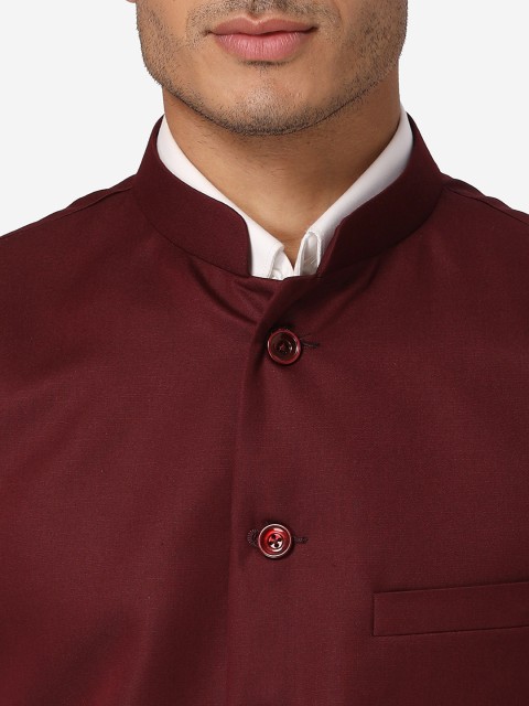 Wintage Men Maroon Solid Nehru Jacket - Image 2