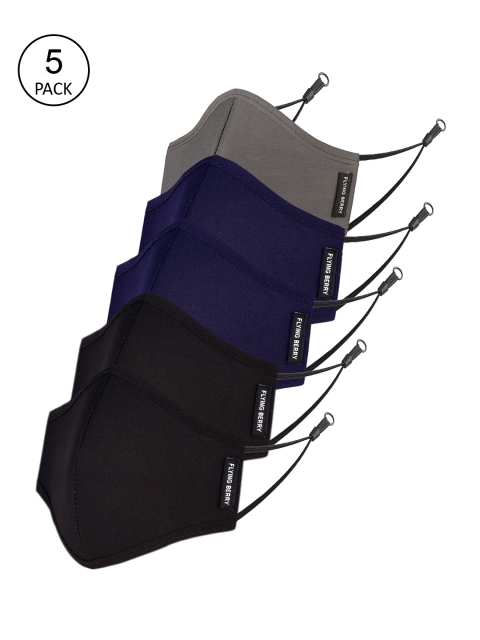FLYING BERRY Pack Of 5 Solid 3-Ply Anti-Pollution Reusable Face Masks