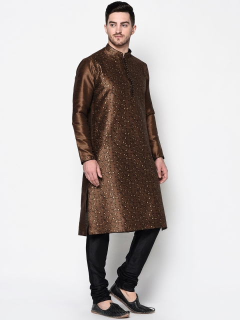DEYANN Men Brown Floral Printed Kurta - Image 3