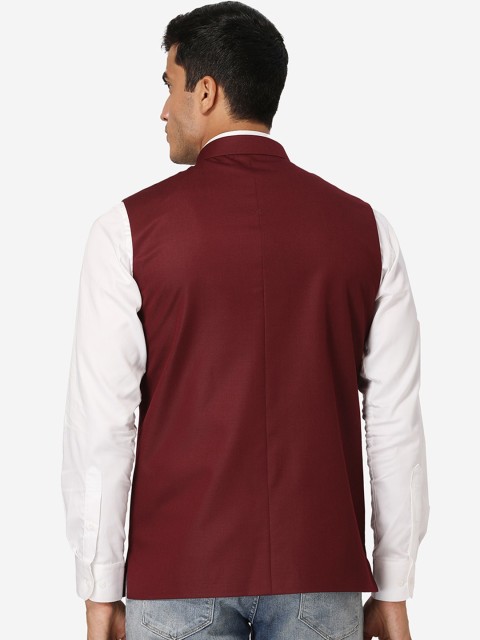 Wintage Men Maroon Solid Nehru Jacket - Image 4
