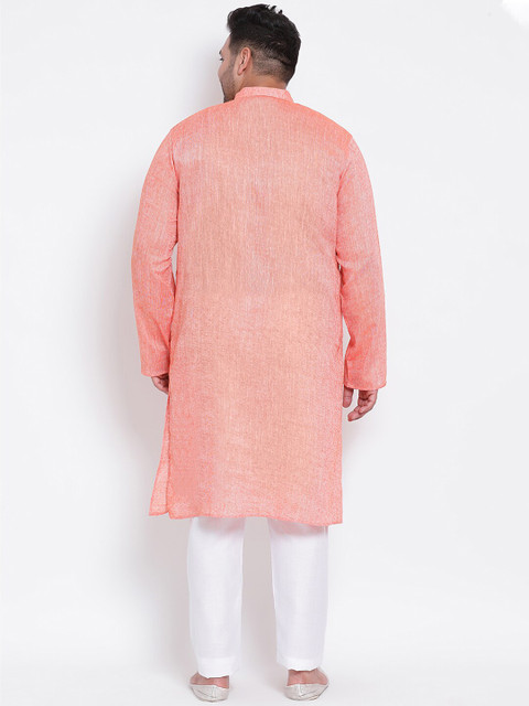 Hangup Men Peach-Coloured & White Solid Kurta with Trousers - Image 5
