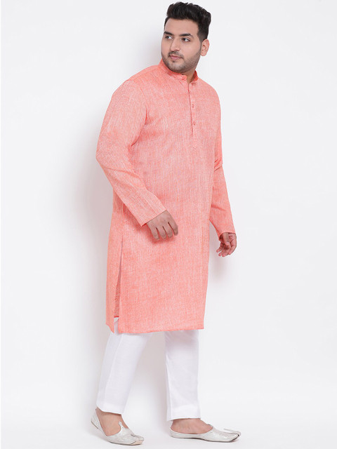 Hangup Men Peach-Coloured & White Solid Kurta with Trousers - Image 4