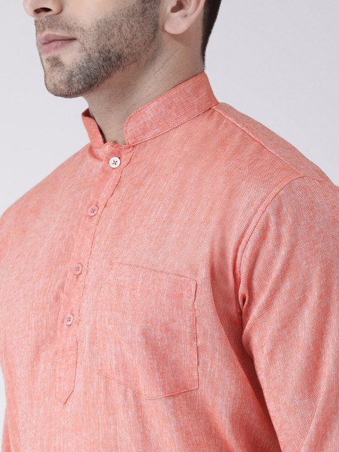 Hangup Men Peach-Coloured & White Solid Kurta with Trousers - Image 2