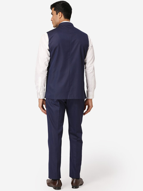Wintage Men Navy Blue Solid Bandhgala Formal Two-Piece Suit - Image 5