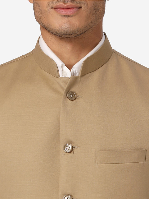 Wintage Men Beige Solid Bandhgala Formal Two-Piece Suit - Image 2