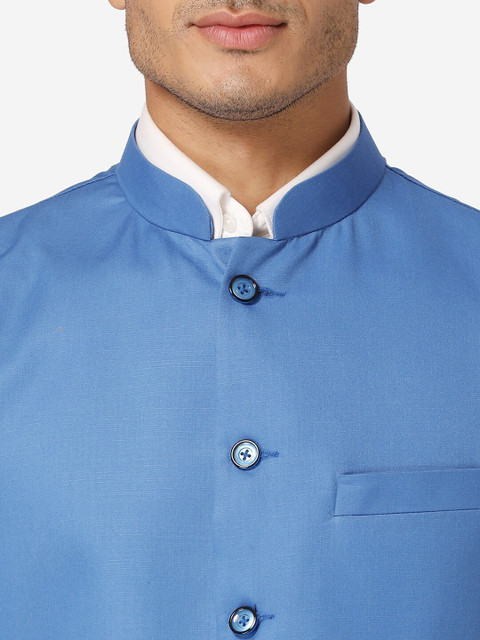 Wintage Men Blue Solid Nehru Jacket - Image 2