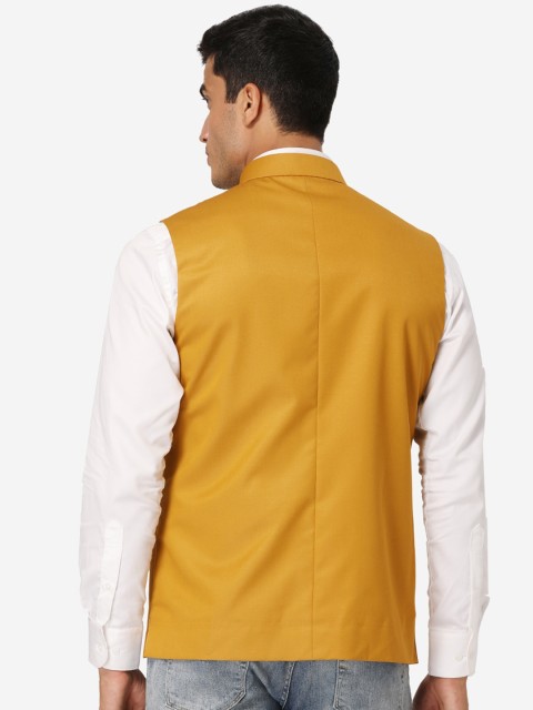Wintage Men Mustard Yellow Solid Nehru Jacket - Image 4