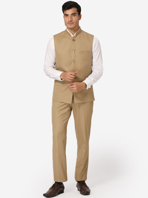 Wintage Men Beige Solid Bandhgala Formal Two-Piece Suit - Image 6