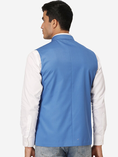 Wintage Men Blue Solid Nehru Jacket - Image 4