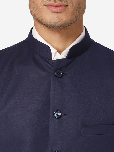 Wintage Men Navy Blue Solid Bandhgala Formal Two-Piece Suit - Image 2