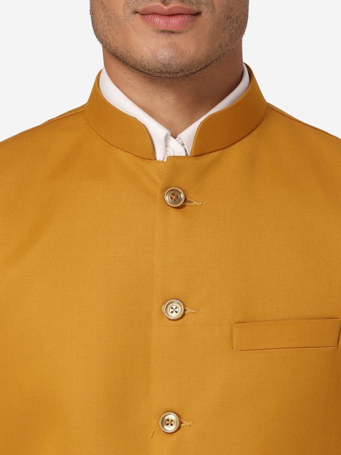 Wintage Men Mustard Yellow Solid Nehru Jacket - Image 2