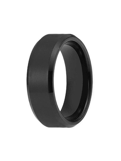 Yellow Chimes Unisex Black-Toned Stainless Steel Band Style Finger Ring - Image 4