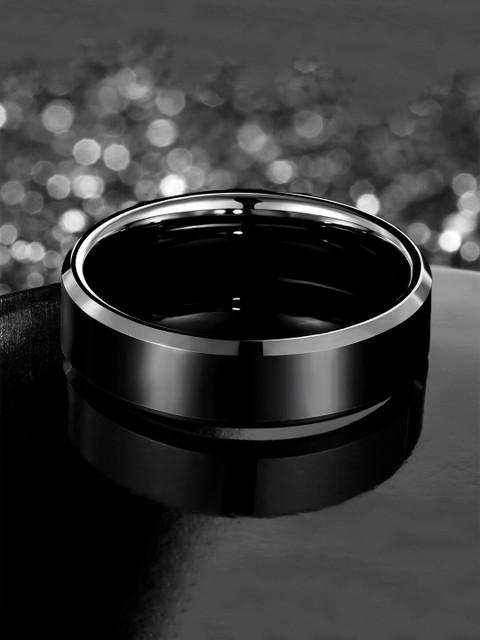 Yellow Chimes Unisex Black-Toned Stainless Steel Band Style Finger Ring - Image 2