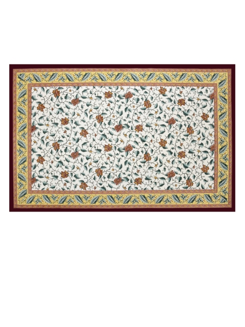 Clasiko White & Yellow Floral Printed Pure Cotton 6-Seater Rectangle Table Cloth - Image 4