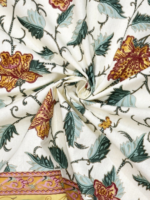 Clasiko White & Yellow Floral Printed Pure Cotton 6-Seater Rectangle Table Cloth - Image 5