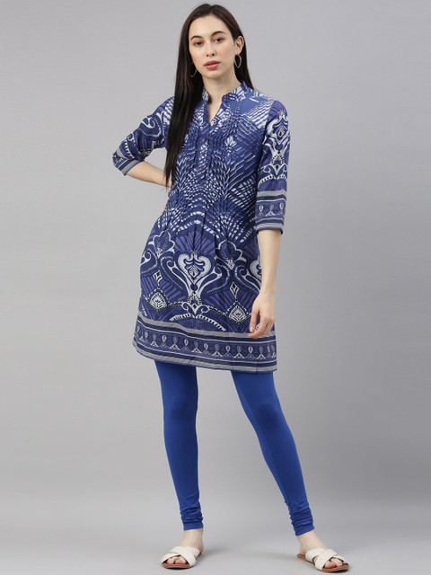 TWIN BIRDS Women Blue Solid Churidar-Length Leggings - Image 4