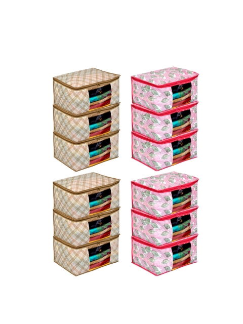 Kuber Industries Set Of 12 Metallic Printed Clothes Organiser
