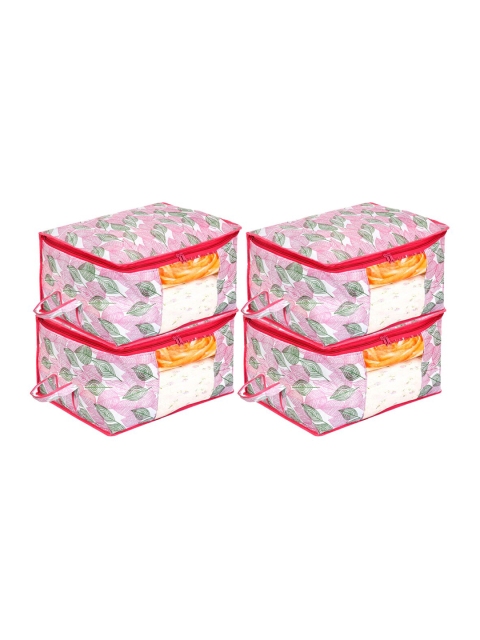 Kuber Industries Set of 4 Pink & Green Metallic Printed Cloth Organisers