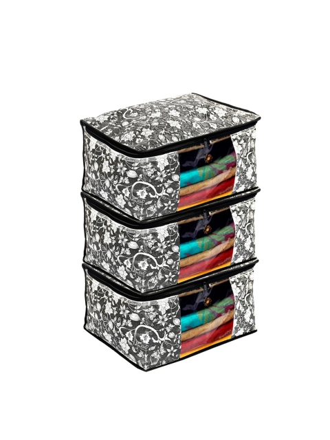 Kuber Industries Set of 3 Black & White Metallic Printed Clothes Organisers