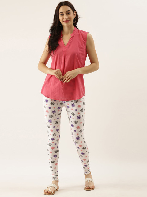 Souchii Women White & Grey Printed Slim-Fit Ankle-Length Leggings - Image 4