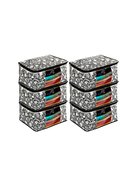 Kuber Industries Set of 6 Black & Beige Metallic Printed Clothes Organisers