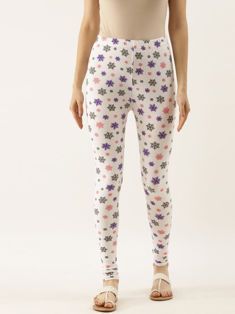 Souchii Women White & Grey Printed Slim-Fit Ankle-Length Leggings