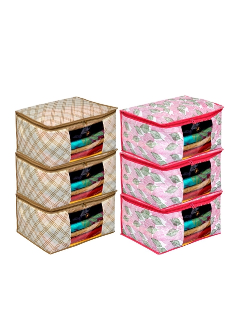 Kuber Industries Set Of 6 Metallic Printed Clothes Organiser