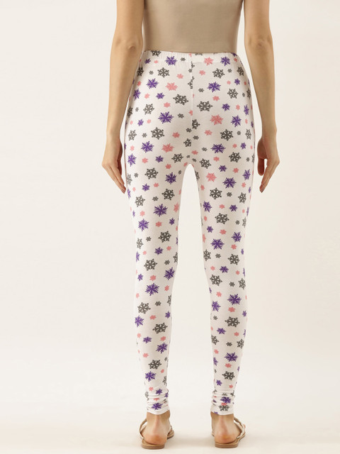 Souchii Women White & Grey Printed Slim-Fit Ankle-Length Leggings - Image 3