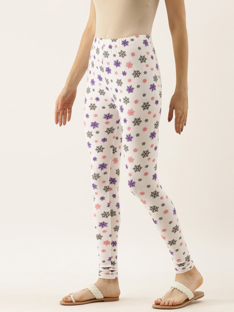 Souchii Women White & Grey Printed Slim-Fit Ankle-Length Leggings - Image 2