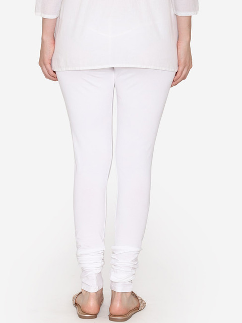 Vami Women White Solid Churidar-Length Leggings - Image 4