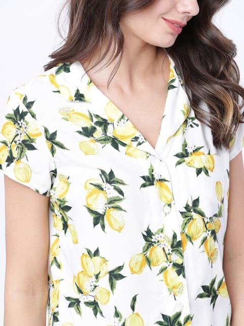 Tokyo Talkies Women White & Yellow Floral Printed Night Suit - Image 2