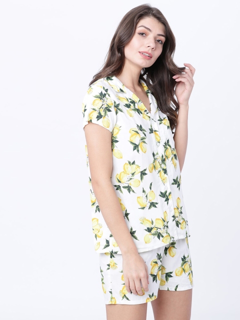 Tokyo Talkies Women White & Yellow Floral Printed Night Suit - Image 4