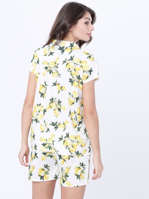 Tokyo Talkies Women White & Yellow Floral Printed Night Suit - Image 5